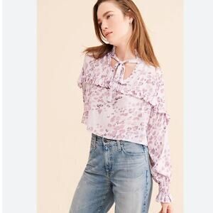 Jen's Pirate Booty Toucan Animal Print Ruffled Cropped Blouse Boxy Women's S